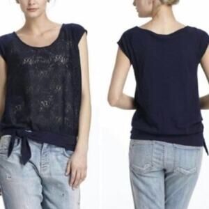 Anthropologie Vanessa Virginia Women’s Blue Blouse Top Floral Tie Front Small